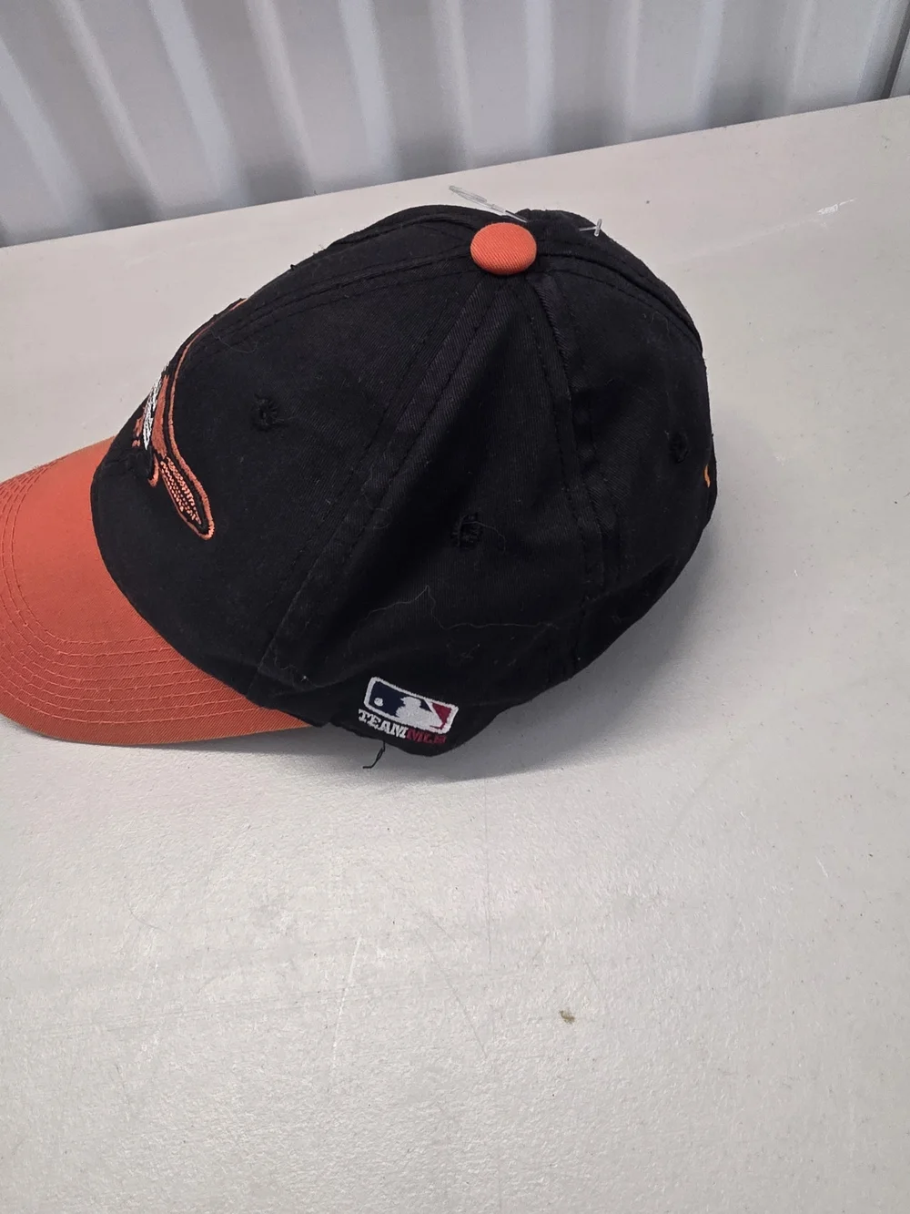 Kids Black and Orange Baseball Cap with Embroidered Bird -